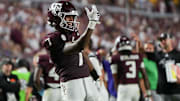 Texas A&M Aggies wide receiver KC Concepcion taunts the UTSA Roadrunners bench after an altercation.