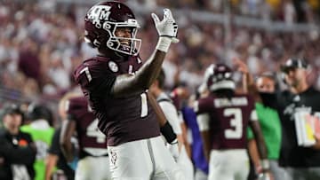 Texas A&M Aggies wide receiver KC Concepcion taunts the UTSA Roadrunners bench after an altercation.