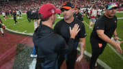 Oct 8, 2023; Glendale, Arizona, United States; Arizona Cardinals head coach Jonathan Gannon greets