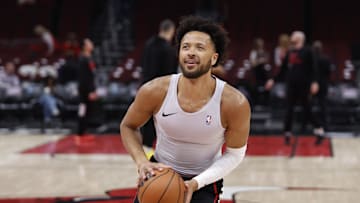 Feb 27, 2024; Chicago, Illinois, USA; Detroit Pistons guard Cade Cunningham (2) warms up before a game against the Chicago Bulls at United Center. Mandatory Credit: Kamil Krzaczynski-Imagn Images