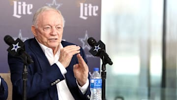 Dallas Cowboys owner Jerry Jones speaks to the media at a press conference at the Star. 