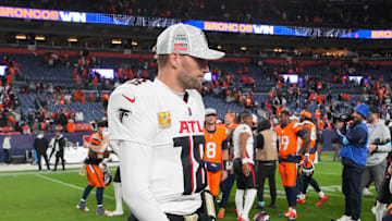 Nov 17, 2024; Denver, Colorado, USA; Atlanta Falcons quarterback Kirk Cousins (18) following the loss to the Denver Broncos at Empower Field at Mile High.