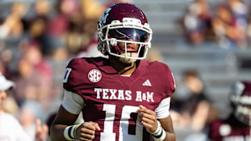 Texas A&M Aggies quarterback Marcel Reed (10) before a game against the Samford Bulldogs at Kyle Field.