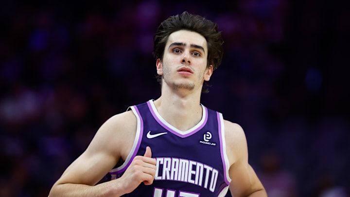 Mar 19, 2026; Sacramento, California, USA; Sacramento Kings center Maxime Raynaud (42) runs up the court during the third quarter against the Philadelphia 76ers at Golden 1 Center. Mandatory Credit: Sergio Estrada-Imagn Images