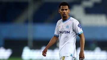 Iliman Ndiaye of Olympique de Marseille looks on during... Iliman Ndiaye of Olympique de Marseille looks on during...