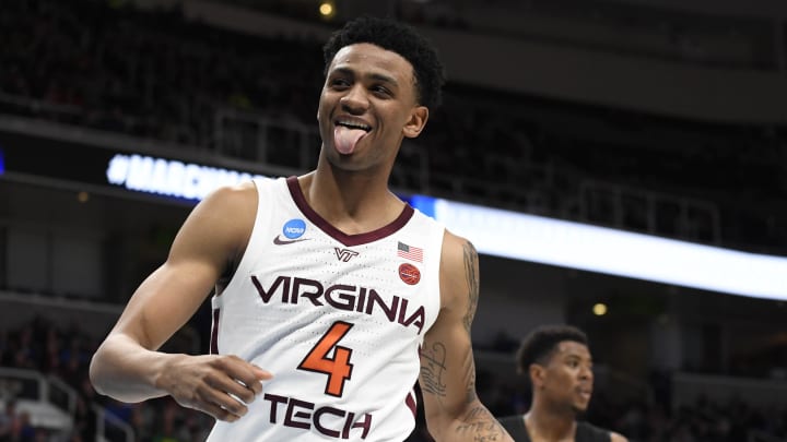 Mar 22, 2019; San Jose, CA, USA; Virginia Tech Hokies guard Nickeil Alexander-Walker (4) reacts after drawing a foul against the Saint Louis Billikens during the first half in the first round of the 2019 NCAA Tournament at SAP Center. Mandatory Credit: Kelley L Cox-USA TODAY Sports