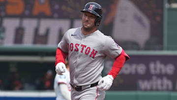 Apr 3, 2025; Baltimore, Maryland, USA; Boston Red Sox third baseman Alex Bregman (2) rounds the bases following his two-run home run in the first inning against the Baltimore Orioles at Oriole Park at Camden Yards
