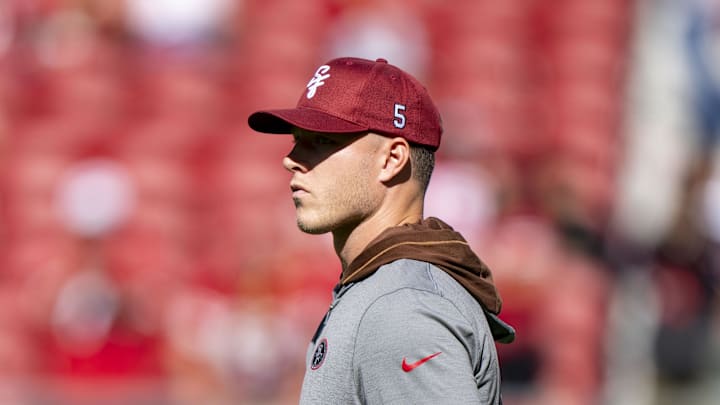 San Francisco 49ers running back Christian McCaffrey (23) watches warm ups before the game against the New Orleans Saints at Levi's Stadium.