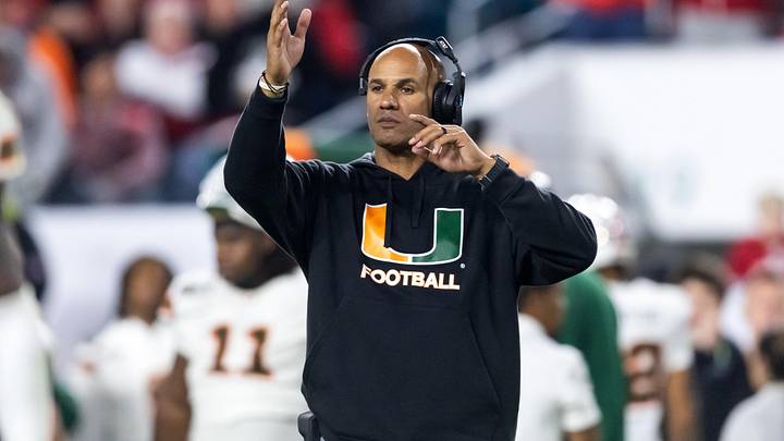 Jan 19, 2026; Miami Gardens, FL, USA; Miami Hurricanes defensive line coach Jason Taylor against the Indiana Hoosiers during the College Football Playoff National Championship game at Hard Rock Stadium. Mandatory Credit: Mark J. Rebilas-Imagn Images