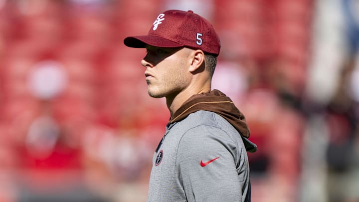 August 18, 2024; Santa Clara, California, USA; San Francisco 49ers running back Christian McCaffrey (23) watches warm ups before the game against the New Orleans Saints at Levi's Stadium. Mandatory Credit: Kyle Terada-Imagn Images