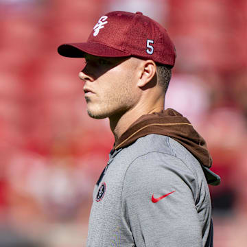 August 18, 2024; Santa Clara, California, USA; San Francisco 49ers running back Christian McCaffrey (23) watches warm ups before the game against the New Orleans Saints at Levi's Stadium. Mandatory Credit: Kyle Terada-Imagn Images