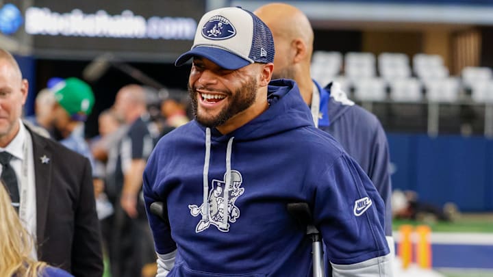 Dallas Cowboys quarterback Dak Prescott speaks with fans prior to the game against the New York Giants. Dallas Cowboys quarterback Dak Prescott speaks with fans prior to the game against the New York Giants.