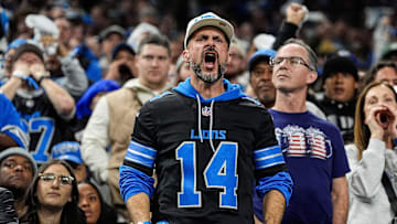 Detroit Lions fans cheer on against Washington Commanders during the second half of the NFC divisional round at Ford Field in Detroit on Saturday, Jan. 18, 2025.