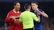 Virgil van Dijk (left) was not happy with James Tarkowski