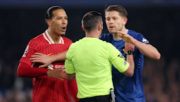 Virgil van Dijk (left) was not happy with James Tarkowski
