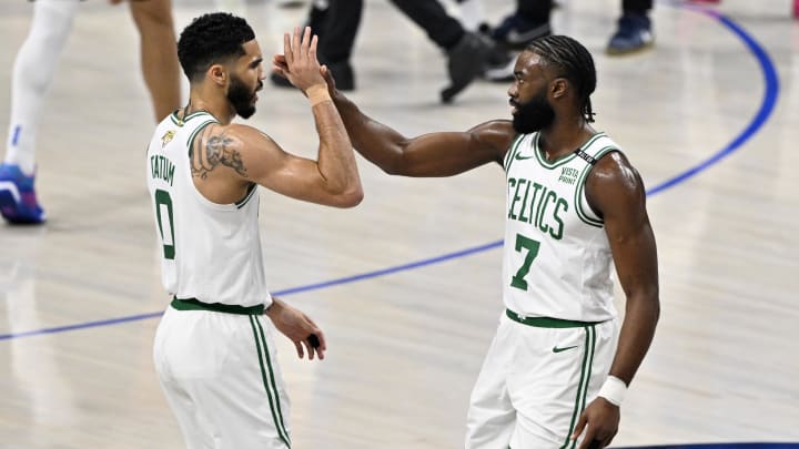Celtics forward Jayson Tatum and guard Jaylen Brown keyed Boston’s win and a 3–0 lead in the NBA Finals. Celtics forward Jayson Tatum and guard Jaylen Brown keyed Boston’s win and a 3–0 lead in the NBA Finals.