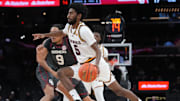 ASU Sun Devils guard Moe Odum (5) drives into the lane against the Oklahoma Sooners at Mortgage Matchup Center on Dec. 6, 2025, in Phoenix, Arizona.