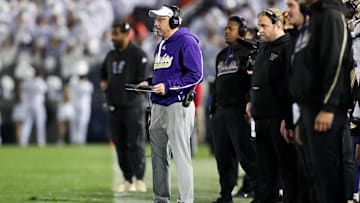 Nov 9, 2024; University Park, Pennsylvania, USA; Washington Huskies head coach Jedd Fisch looks on from the sideline during the second quarter against the Penn State Nittany Lions at Beaver Stadium. Mandatory Credit: Matthew O'Haren-Imagn Images