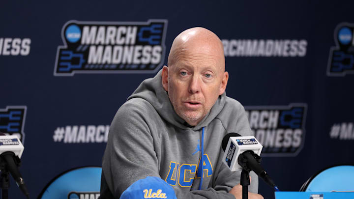 Mar 19, 2026; Philadelphia, PA, USA; UCLA Bruins head coach Mick Cronin speaks with the media before a practice session ahead of the first round of the men's 2026 NCAA Tournament at Xfinity Mobile Arena. Mandatory Credit: Bill Streicher-Imagn Images