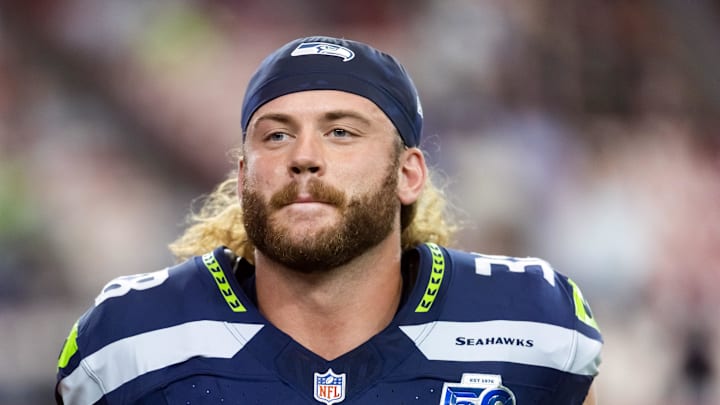 Seattle Seahawks fullback Brady Russell smiles