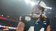 Penn State Nittany Lions tight end Tyler Warren celebrates a touchdown catch against the Boise State Broncos in the Fiesta Bowl. 