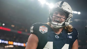 Penn State Nittany Lions tight end Tyler Warren celebrates a touchdown catch against the Boise State Broncos in the Fiesta Bowl. 