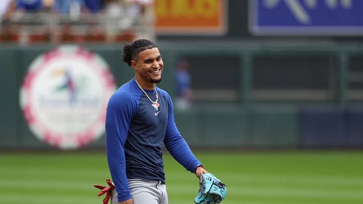 Oct 4, 2023; Minneapolis, Minnesota, USA; Toronto Blue Jays second baseman Santiago Espinal (5) during batting practice before the game Minnesota Twins during game two of the Wildcard series for the 2023 MLB playoffs at Target Field. Mandatory Credit: Jesse Johnson-USA TODAY Sports