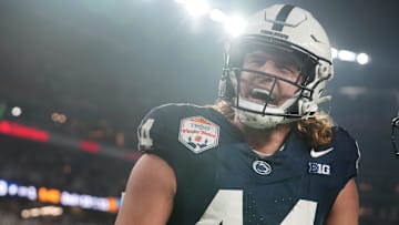 Penn State Nittany Lions tight end Tyler Warren celebrates his touchdown catch against the Boise State Broncos during the Fiesta Bowl. 