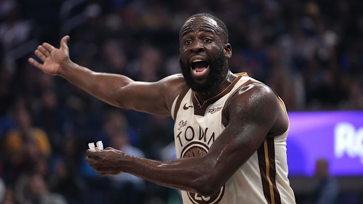 Golden State Warriors forward Draymond Green (23) reacts after the Warriors committed a turnover against the Detroit Pistons in the first quarter at the Chase Center on January 30, 2026.