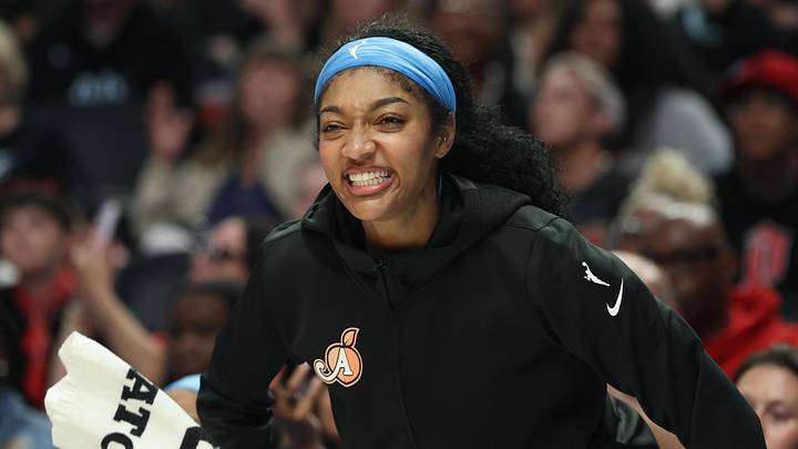 May 29, 2026; Portland, Oregon, USA;  Atlanta Dream forward Angel Reese (5) reacts after a teammate scores during the second half against the Portland Fire at Moda Center. Mandatory Credit: Jaime Valdez-Imagn Images