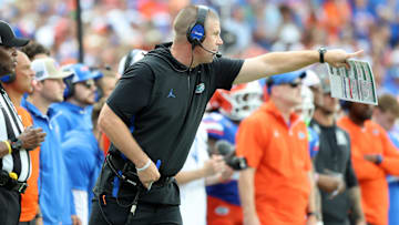 Sep 6, 2025; Gainesville, Florida, USA; Florida Gators head coach Billy Napier against the South Florida Bulls during the second half at Ben Hill Griffin Stadium. Mandatory Credit: Kim Klement Neitzel-Imagn Images