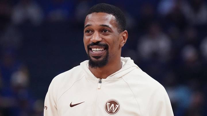 Apr 7, 2026; San Francisco, California, USA;  Golden State Warriors guard De'Anthony Melton (8) smiles as he warms up before the game against the Sacramento Kings at Chase Center. Mandatory Credit: David Gonzales-Imagn Images