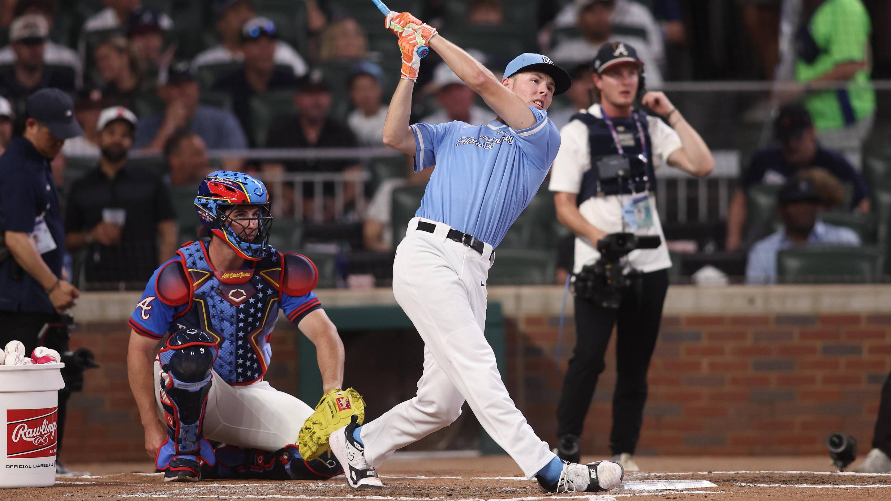 Jul 14, 2025; Atlanta, GA, USA; Argyle High School player Grady Emerson during the 2025 Home Run Derby at Truist Park.
