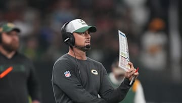 Sep 6, 2024; Sao Paulo, BRA; Green Bay Packers head coach Matt LaFleur during the second half against the Philadelphia Eagles at Neo Quimica Arena. Mandatory Credit: Kirby Lee-Imagn Images