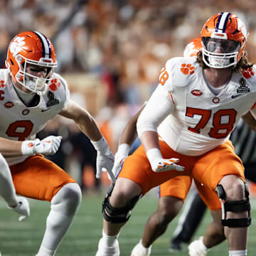 Dec 21, 2024; Austin, Texas, USA; Clemson Tigers offensive lineman Blake Miller (78) against the Texas Longhorns during the CFP National playoff first round at Darrell K Royal-Texas Memorial Stadium. 