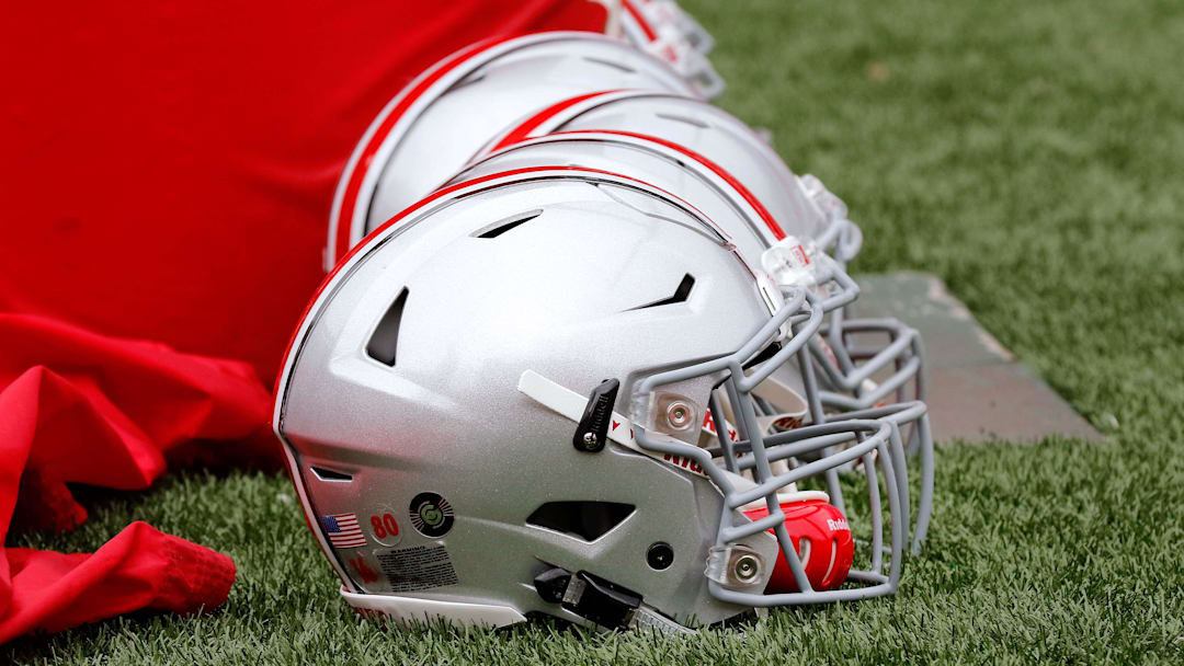 Sep 19, 2015; Columbus, OH, USA; Ohio State Buckeyes helmet during the game versus the Northern Illinois Huskies at Ohio Stadium. Ohio State won the game 20-13. Mandatory Credit: Joe Maiorana-Imagn Images