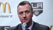 Rob Blake is introduced as Los Angeles Kings general manager during a press conference.
