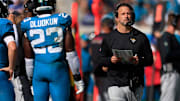 Jacksonville Jaguars defensive coordinator Anthony Campanile looks on during the fourth quarter of an NFL football matchup, Sunday, Oct. 12, 2025, at EverBank Stadium in Jacksonville, Fla. The Seahawks defeated the Jaguars 20-12. [Corey Perrine/Florida Times-Union]