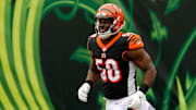Cincinnati Bengals defensive end Carl Lawson (58) takes the field during introductions before the first quarter of the NFL Week 7 game between the Cincinnati Bengals and the Cleveland Browns at Paul Brown Stadium in downtown Cincinnati on Sunday, Oct. 25, 2020. The Bengals led 17-10 at halftime.

Cleveland Browns At Cincinnati Bengals