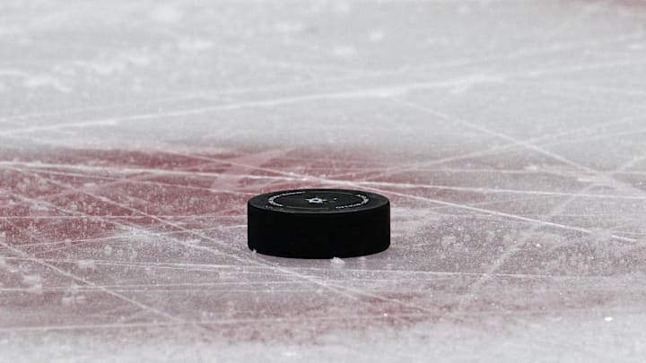 A hockey puck during the Stars' 3–1 win over the Blackhawks on Nov. 7, 2024. A hockey puck during the Stars' 3–1 win over the Blackhawks on Nov. 7, 2024.