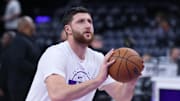 Nov 30, 2025; Salt Lake City, Utah, USA; Utah Jazz center Jusuf Nurkic (30) warms up before the game against the Houston Rockets at Delta Center. Mandatory Credit: Rob Gray-Imagn Images