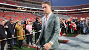 Nov 29, 2024; Athens, Georgia, USA; Georgia Bulldogs quarterback Carson Beck (15) walks into Sanford Stadium before a game against the Georgia Tech Yellow Jackets. Mandatory Credit: Brett Davis-Imagn Images