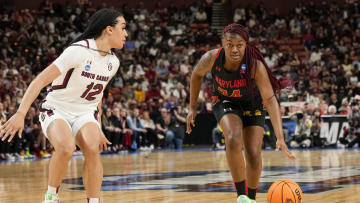 South Carolina basketball legend Brea Beal defending against Maryland in the NCAA Tournament