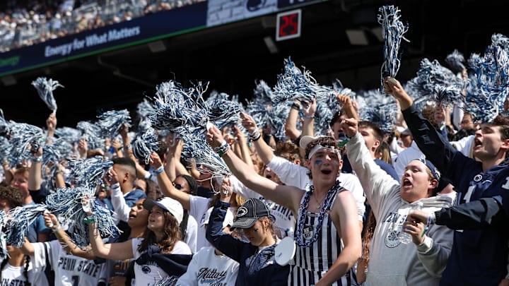 Penn State University students cheer during the third quarter against the Bowling Green Falcons at Beaver Stadium. 