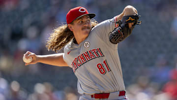 Sep 15, 2024; Minneapolis, Minnesota, USA; Cincinnati Reds starting pitcher Rhett Lowder (81) delivers a pitch against the Minnesota Twins in the first inning at Target Field. Mandatory Credit: Jesse Johnson-Imagn Images