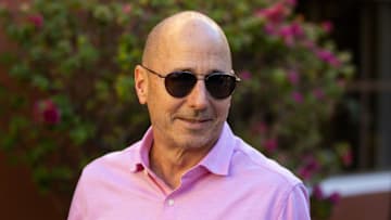 Nov 7, 2023; Scottsdale, AZ, USA; New York Yankees general manager Brian Cashman speaks to the media during the MLB General Manager's Meetings at Omni Scottsdale Resort & Spa. Mandatory Credit: Mark J. Rebilas-Imagn Images