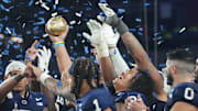 The Penn State Nittany Lions celebrate their 31-14 win over the Boise State Broncos in the Fiesta Bowl. 