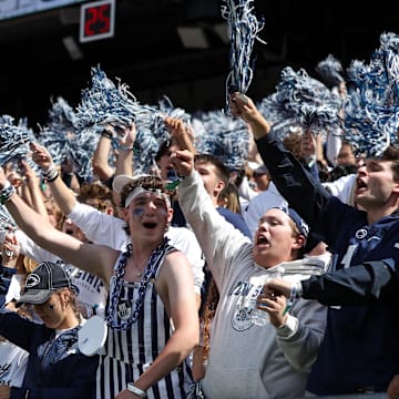 Penn State football fans cheer during the third quarter against the Bowling Green Falcons at Beaver Stadium.