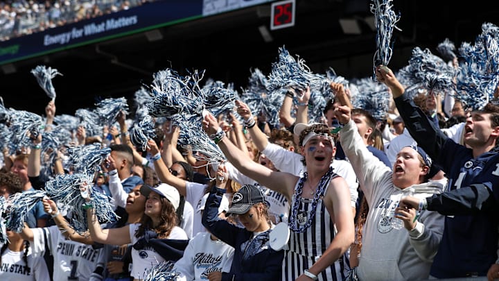 Penn State football fans cheer during the third quarter against the Bowling Green Falcons at Beaver Stadium.