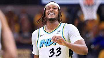 Former Indiana Pacers center Myles Turner (33) in a playoff game against the Cleveland Cavaliers.